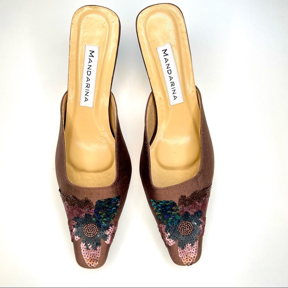 Mandarina Limited Edition Silk Kitten Heel Mules – Size 8 - Picture 9 of 9